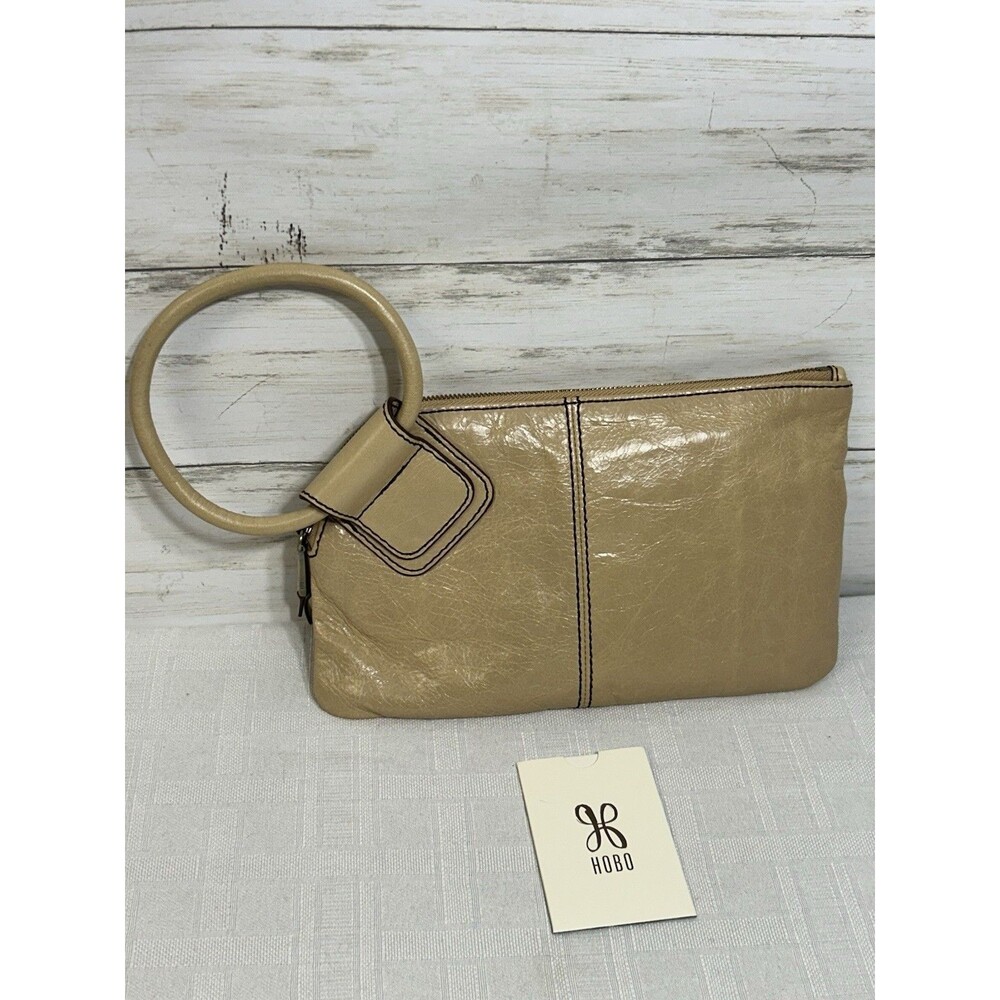 MINTY! Hobo Sable Leather Clutch Truffle Wristlet Purse Bag Tan Brown